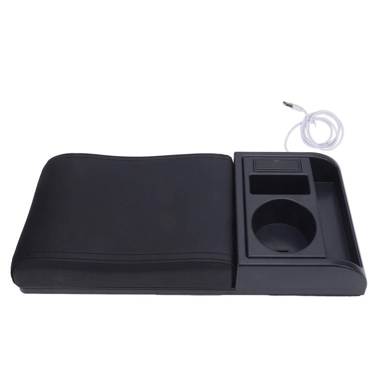 MasYosh Center Console Armlast Box Abdeckungslänge mit USB -Ladeanschluss -Tasse Halter Universal Fit Car Armlast Box Extender für die Meisten Fahrzeuge (Schwarze Linie) von MasYosh