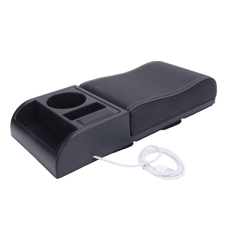 MasYosh Center Console Armlast Box Abdeckungslänge mit USB -Ladeanschluss -Tasse Halter Universal Fit Car Armlast Box Extender für die Meisten Fahrzeuge (Weiße Linie) von MasYosh