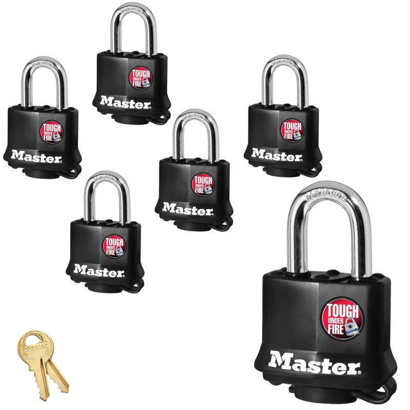 Master Lock (6 gleichschließende Vorhängeschlösser mit Thermoplast-Beschichtung – 311KA-6 von Master Lock