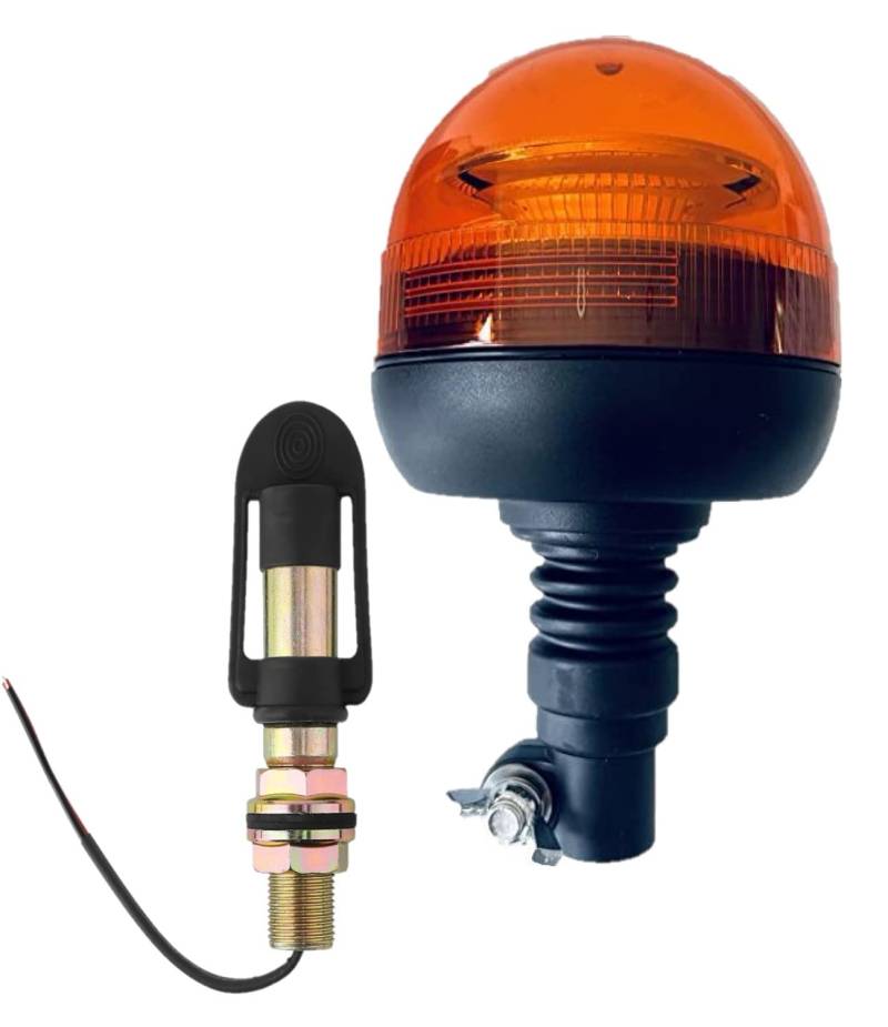 Matel Service Rundumleuchte orange, Warnleuchte mit flexiblem Fuß LED 12V 24V Für Straßenver 3 Funktionen R65 mit Aufsteckrohr Halterung von Matel Service