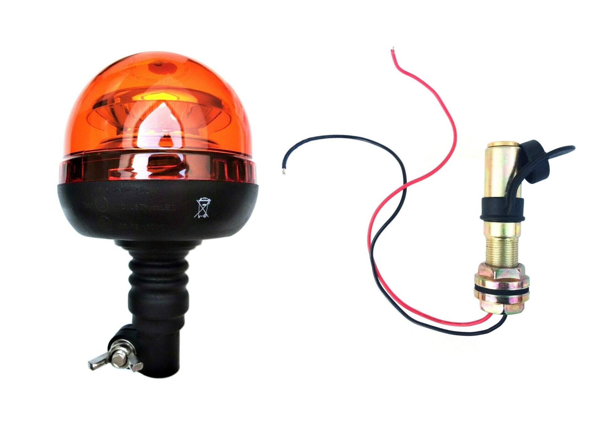 Orange LED Rundumleuchte Warnleuchte 45 LED 12V 24V R65 R10 E9 doppelter Blitz mit Aufsteckrohr von Matel Service