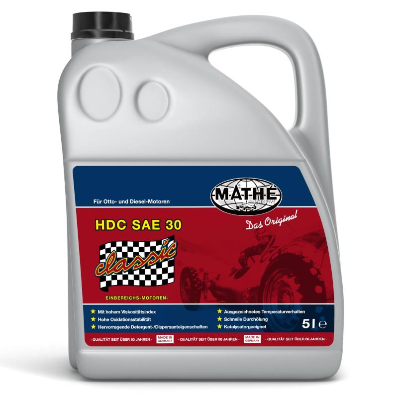 MATHÉ Classic HDC SAE 30 (5,0 l) - Einbereich-Motor-Öl, Motorenöl für Otto-, Saug- und Turbo-Diesel-Motoren, Einbereichsöl für Young- und Oldtimer, PKW, LKW & Traktor, Motoröl mit hoher Viskosität von MATHY