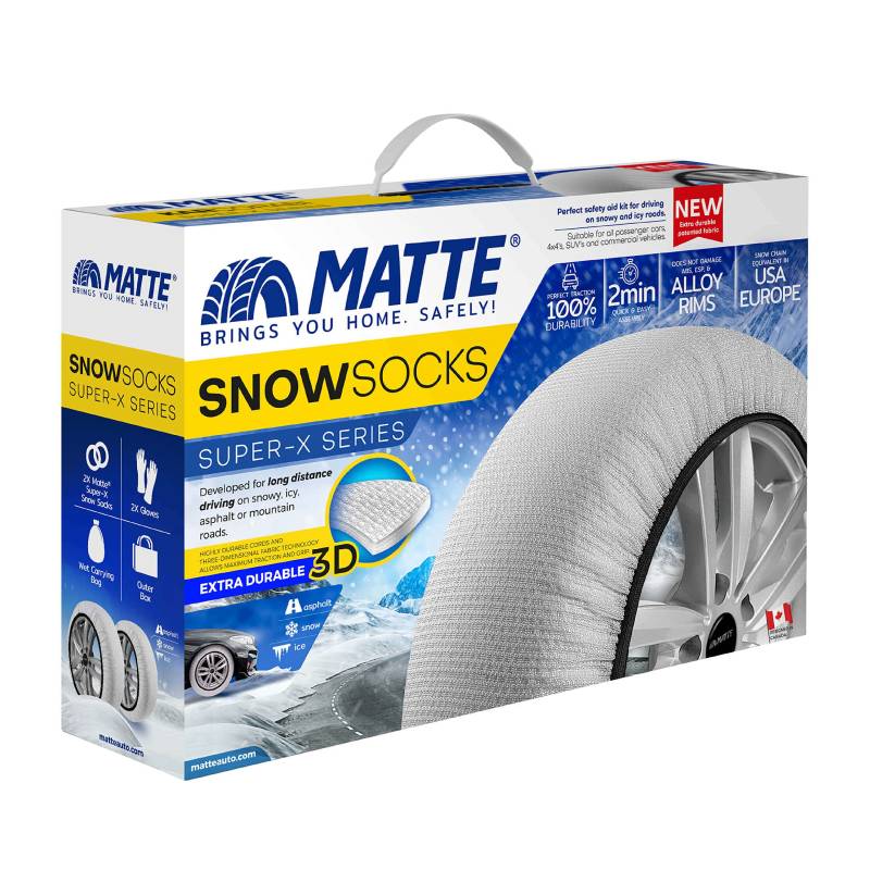 Matte Auto-Schneesocken für Reifen, Notfall-Schneetraktion für Fahrzeuge, sichere Fahrt auf Eis, Frost, Schnee, extra langlebige Schneeketten, gleichwertige Alternative zu Reifenketten von Matte