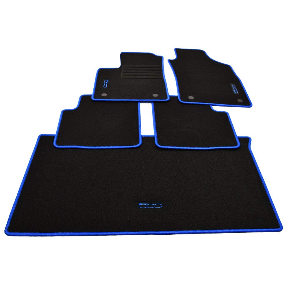 Velours Fußmatten + Kofferraum Set geeignet für FIAT 500 + 500 C Cabrio ab Bj 2013 blau von Mattenprofis