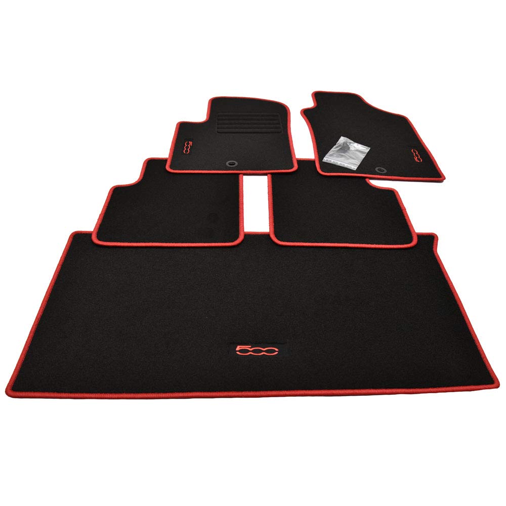 Velours Fußmatten und Kofferraum Set geeignet für FIAT 500 und 500 C Cabrio ab Bj.2007-2013 rot von Mattenprofis