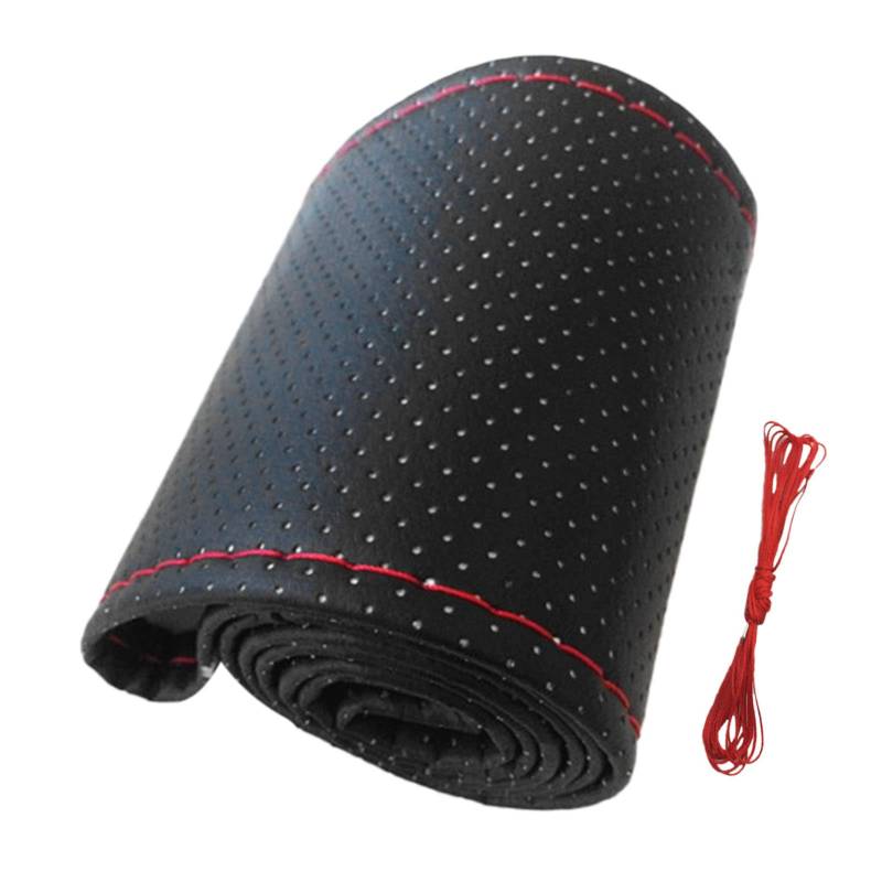 Mikrofaser -Leder -Hand -Nährad -Lenkradabdeckung für 38 -cm -Durchmesser -Universalmodell (Schwarz rot) von Matybobe