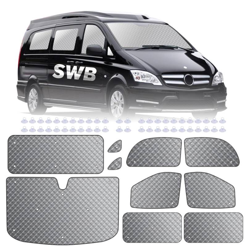MaxAwe 10Stk Thermomatte passend für VITO II W639/Viano 2003-2014 SWB L2, Interne Auto Sonnenblende Frontscheibenabdeckung, Thermo Jalousien Set, Verdunkelung Sonnenschutz Windschutzscheiben Matte von MaxAwe