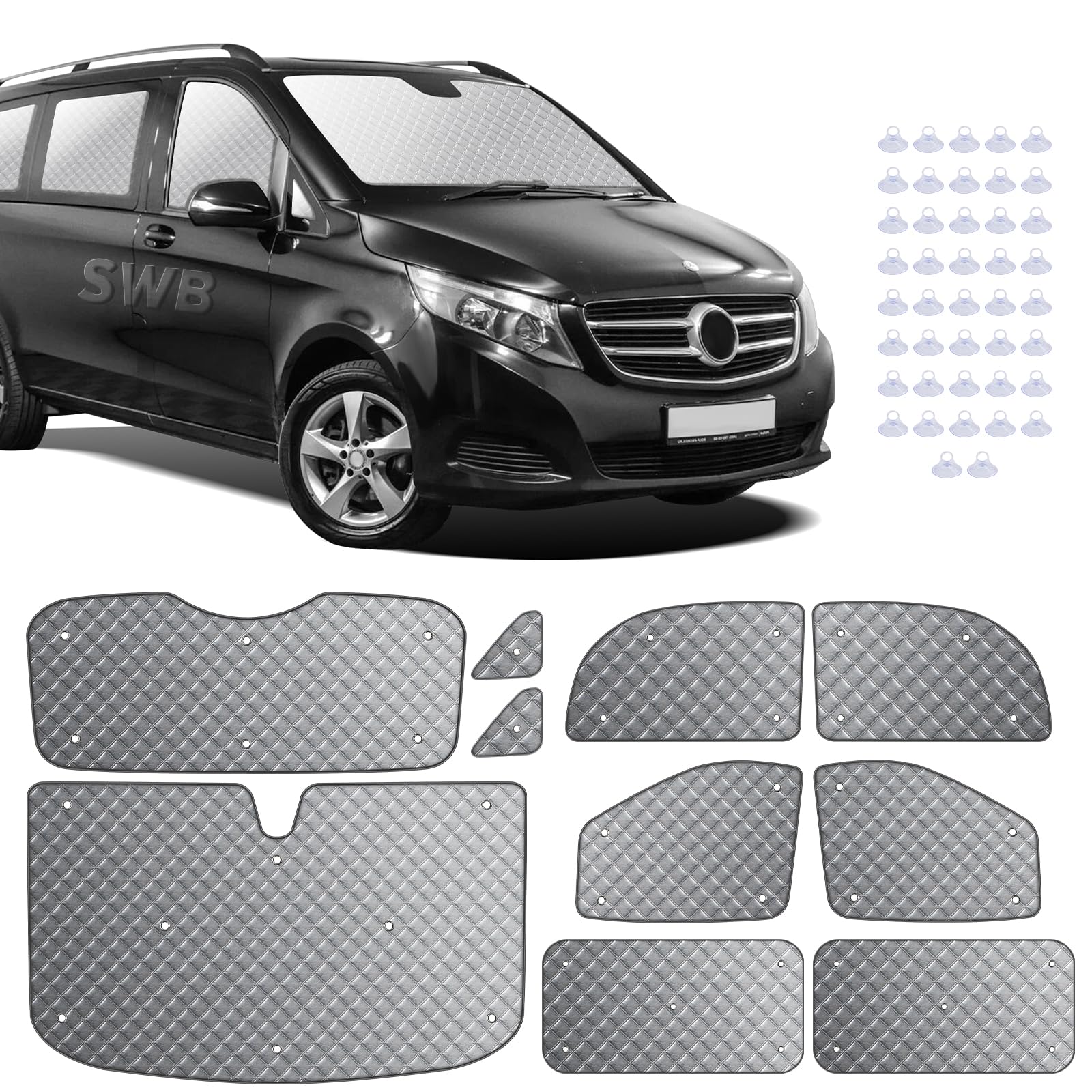 MaxAwe 10Stk Thermomatte passend für VITO III W447 2014-2024 SWB, Interne Auto Sonnenblende Frontscheibenabdeckung, Thermo Jalousien Set, Verdunkelung Sonnenschutz Windschutzscheiben Matte von MaxAwe