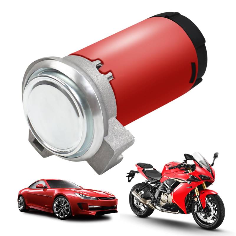 MaxAwe 12V 150DB Luftkompressor, Auto Motor Horn Air Pump Mini Luftpumpe Kit für Universal Air Horn, Verchromter Rot Mit Kupferkabel für PKW LKW Booten Motorrädern von MaxAwe
