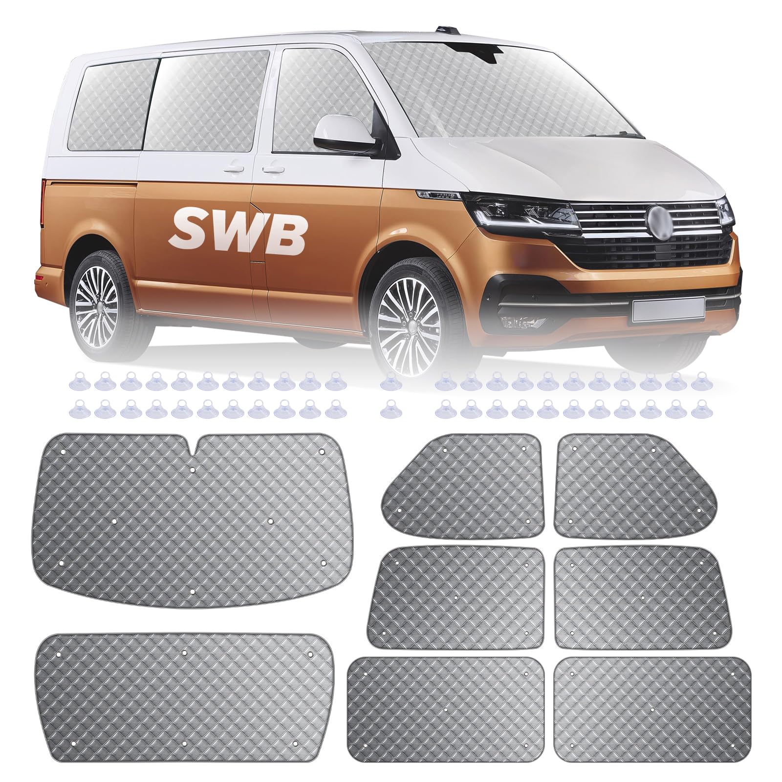 MaxAwe 8-teiliges Thermo-Rollo-Set für VW T4 SWB, Luxus-Sonnenschutz und Winterisolierungsabdeckungs-Set für VW Campervans & Wohnmobil von MaxAwe