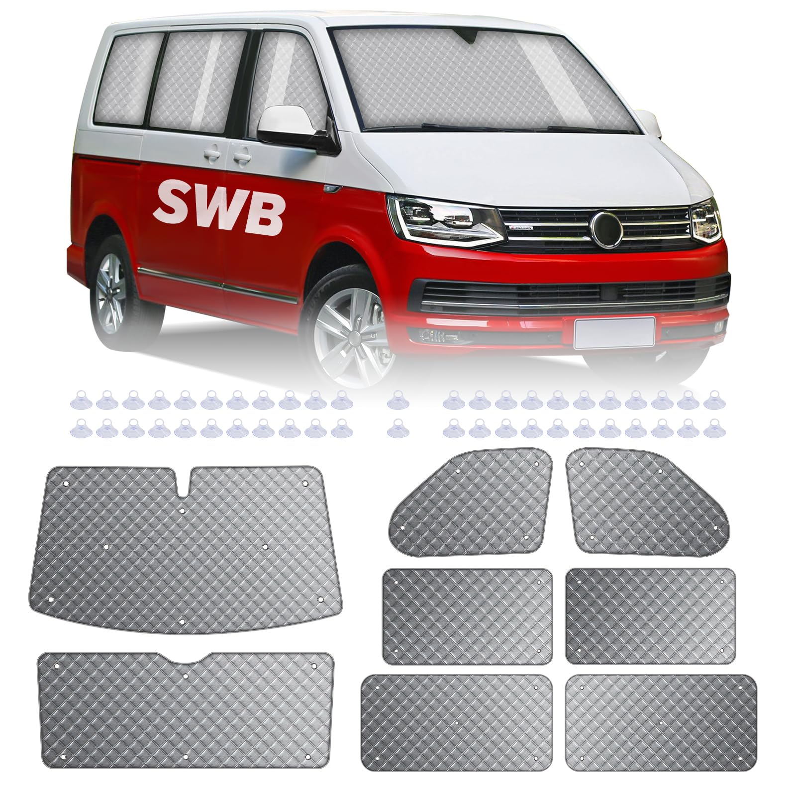 MaxAwe 8-teiliges Thermo-Rollo-Set für VW T5/T6 SWB, Luxus-Sonnenschutz und Winterisolierungsabdeckungs-Set für VW Wohnmobile und Wohnmobile von MaxAwe