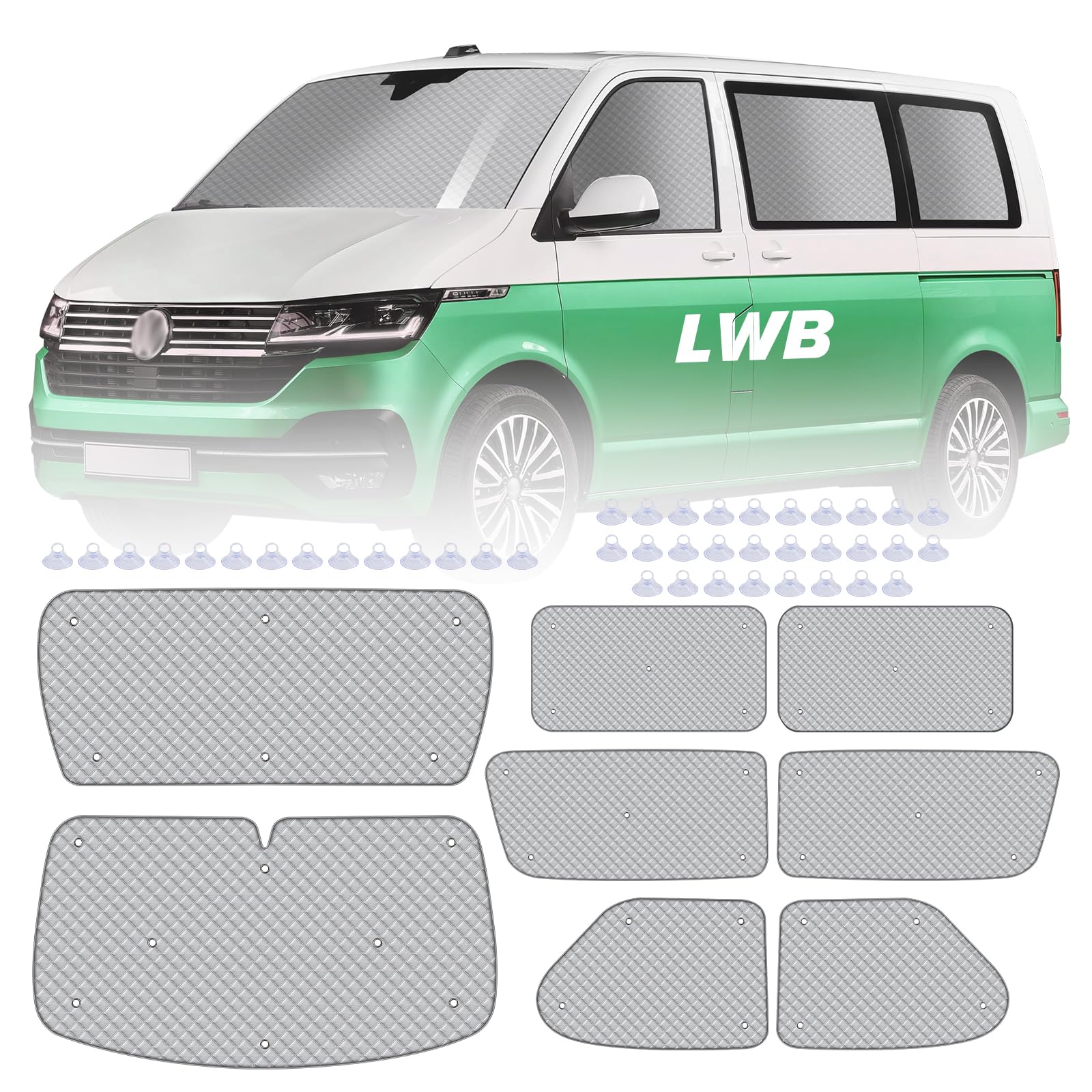 MaxAwe 8Stk Thermomatte Fahrerhaus passend für VW T4 LWB, Luxus Interne Auto Sonnenblende Frontscheibenabdeckung, Thermo Jalousien Set Verdunkelung, Sonnenschutz Windschutzscheiben Matte von MaxAwe