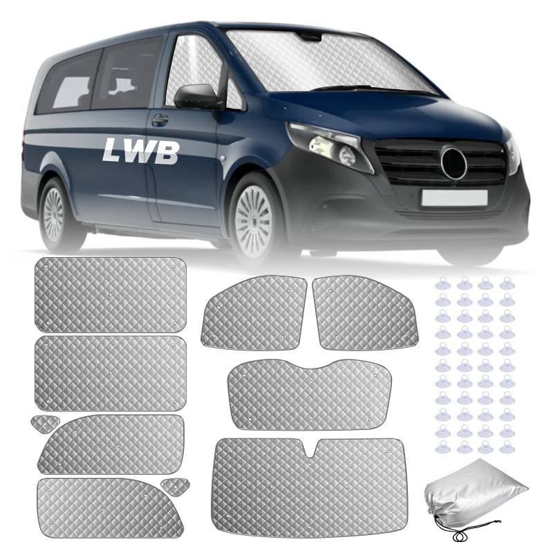 MaxEarn 10Stk Thermomatte passend für VITO III W447/Viano 2014-2024 LWB, Innen Auto Sonnenblende Frontscheibenabdeckung, Thermo Jalousien Set, Verdunkelung Sonnenschutz Windschutzscheiben Matte von MaxEarn