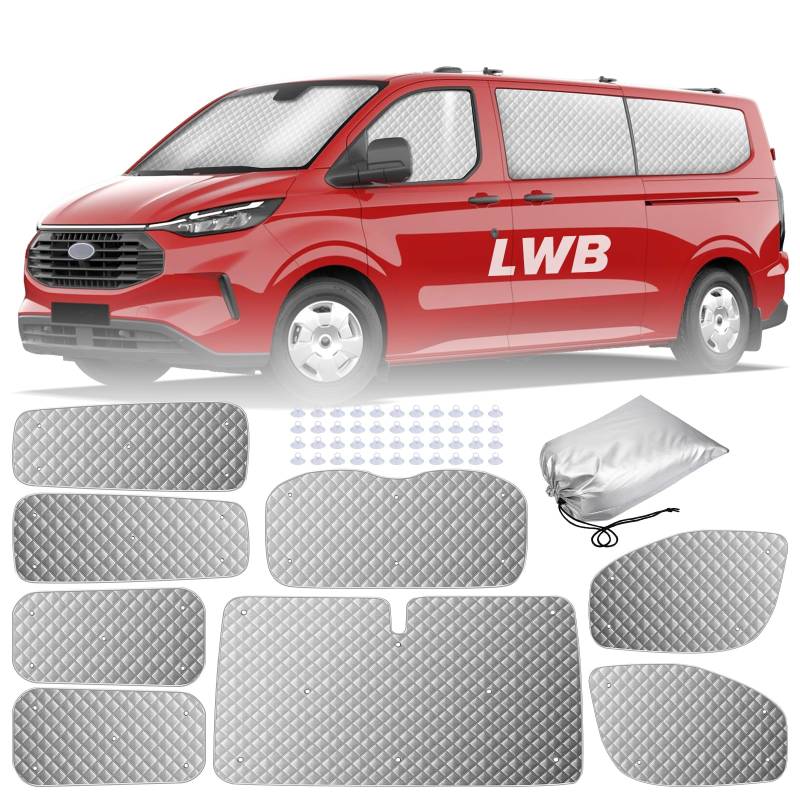 MaxEarn 8Stk Thermomatte Fahrerhaus passend für Ford Transit Custom LWB, Interne Auto Sonnenblende Frontscheibenabdeckung, Thermo Jalousien Set Verdunkelung, Sonnenschutz Windschutzscheiben Matte von MaxEarn