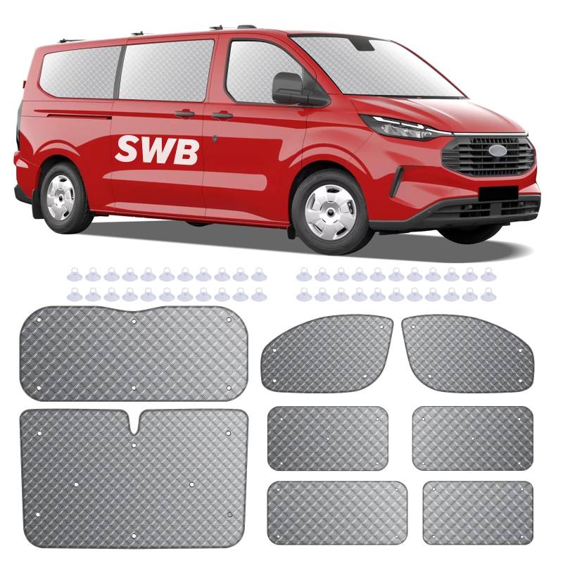 MaxEarn 8Stk Thermomatte Fahrerhaus passend für Ford Transit Custom SWB, Interne Auto Sonnenblende Frontscheibenabdeckung, Thermo Jalousien Set Verdunkelung, Sonnenschutz Windschutzscheiben Matte von MaxEarn