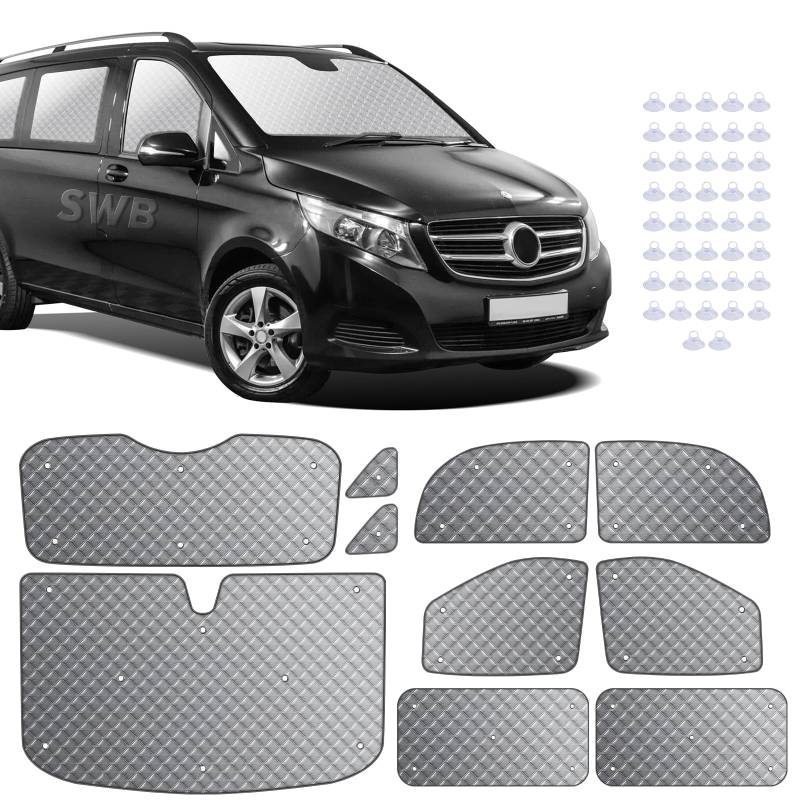 MaxEarn 8Stk Thermomatte Fahrerhaus passend für VITO III W447 2014-2024 SWB, Interne Auto Sonnenblende Frontscheibenabdeckung, Thermo Jalousien Set Verdunkelung, Sonnenschutz Windschutzscheiben Matte von MaxEarn