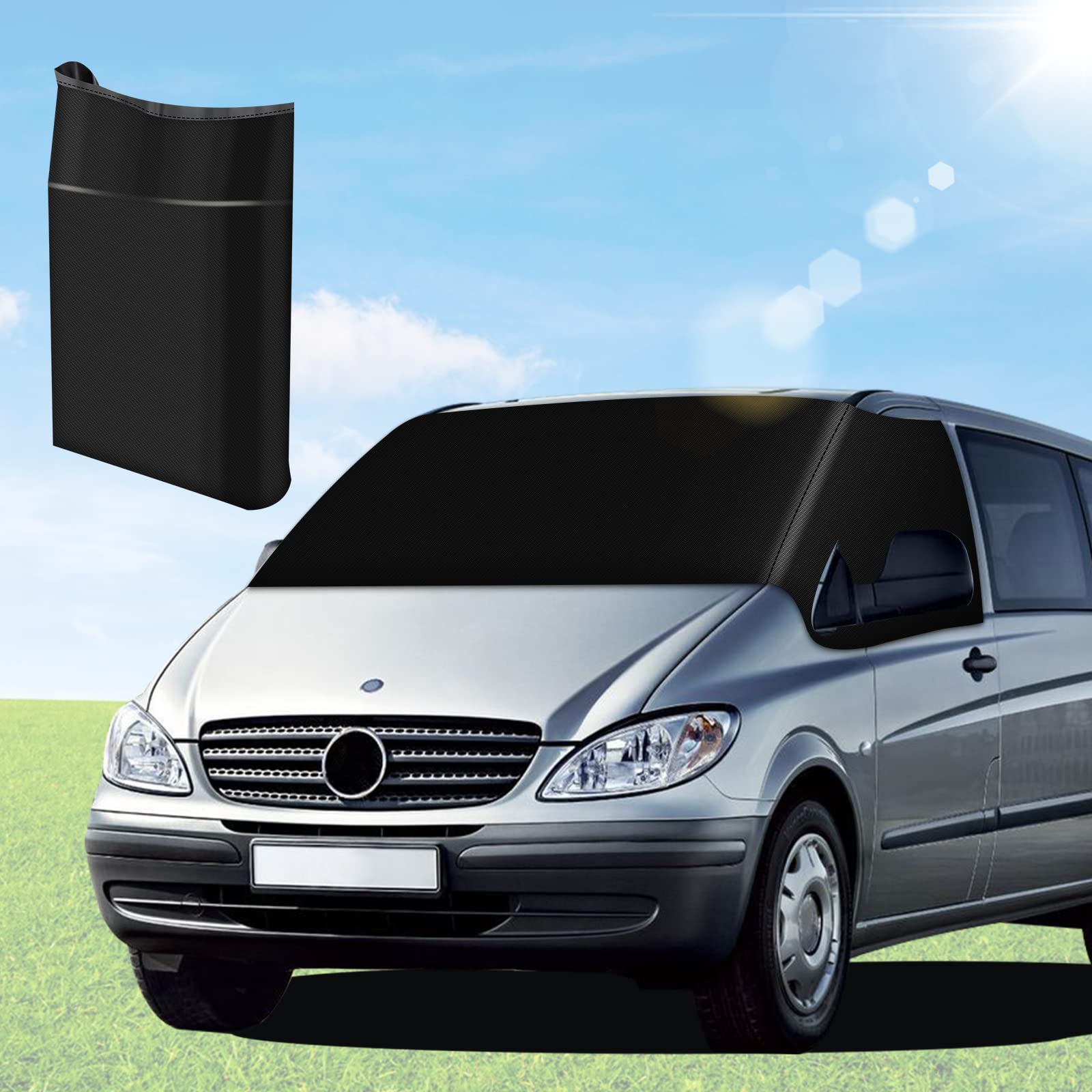 MaxEarn Frontscheibe Wrap Cover für Vito W639&W447, 600D Oxford Auto Windschutzscheiben Abdeckung, Frontscheibe Fenster Thermomatten 100% Verdunkelung Wasserdicht Wetterfest Anti-UV/Ice/Frost von MaxEarn