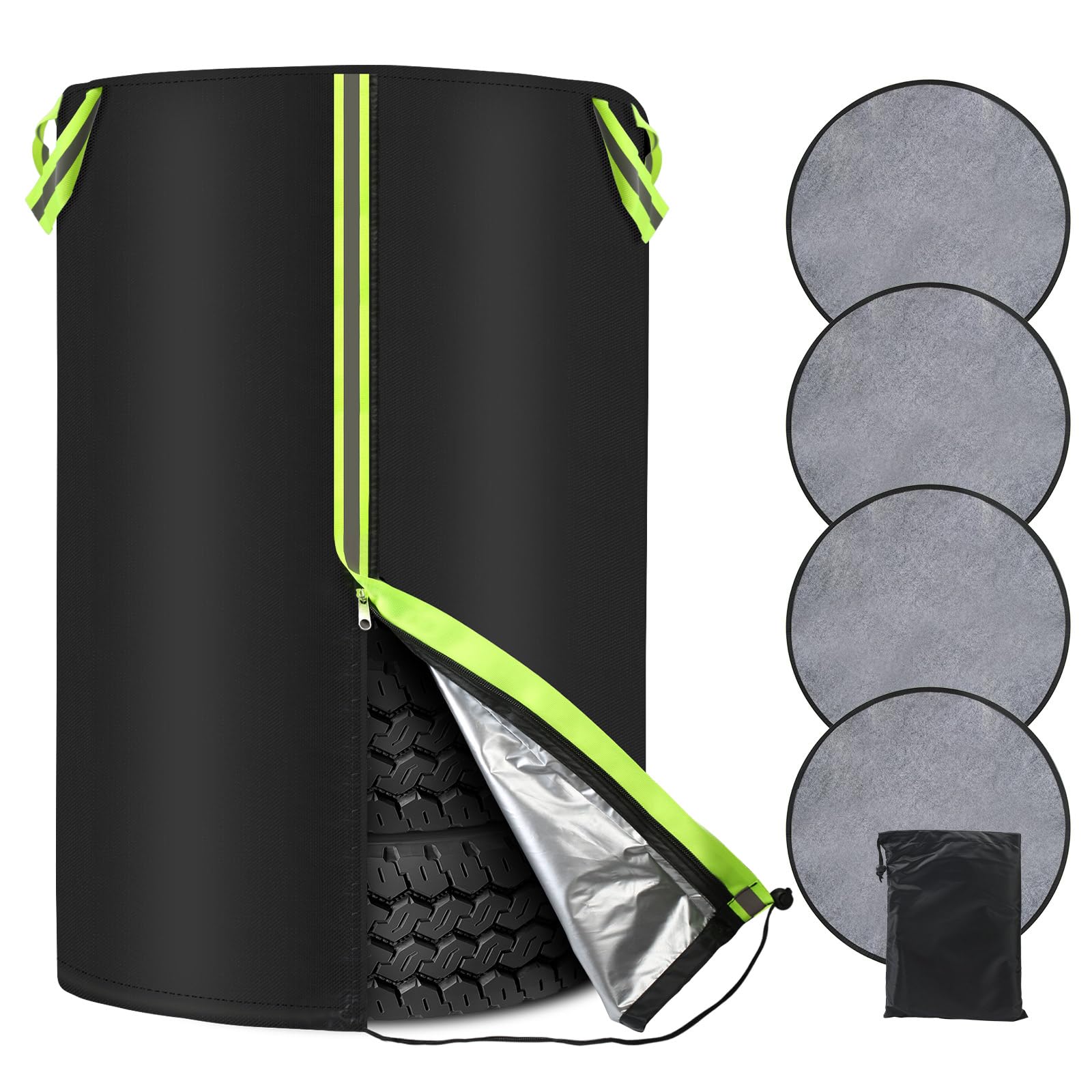 MaxEarn Ø72cm x H117cm Auto Reifentasche mit 4 Filzmatten, Universale Reifenabdeckung für 4 Reifen, 210D Oxford Aufbewahrung Tasche mit Reflektierende Streifen, Autoreifen Hülle W/Reißverschluss MaxEarn Ø72cm x H117cm Auto Reifentasche mit 4 Filzmatten, Universale Reifenabdeckung für 4 Reifen, 210D Oxford Aufbewahrung Tasche mit Reflektierende Streifen, Autoreifen Hülle W/Reißverschluss von MaxEarn