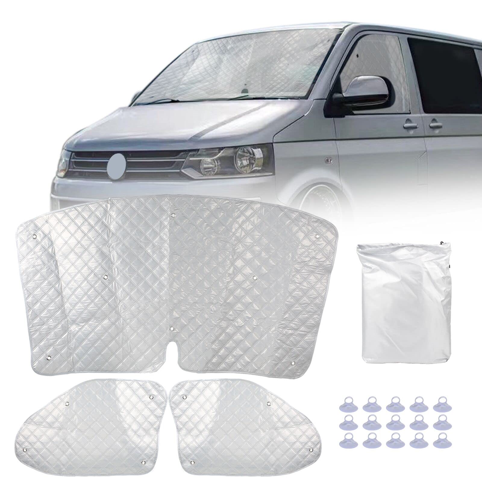 MaxEarn Thermo-Jalousien-Set für VW T4, 3-teiliges Luxus-Sonnenschutz-Abdeckungs-Set, Fenster-Frontschutzabdeckung, Sommer-UV-Sonnenschutz und Winter-Isolierung für VW Wohnmobile und Wohnmobile von MaxEarn