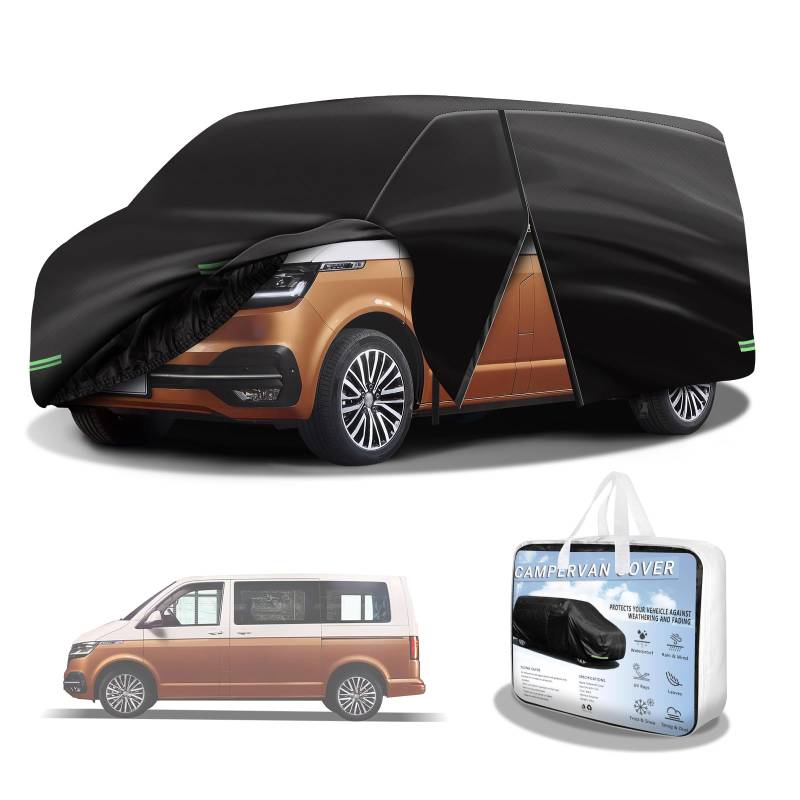 MaxEarn Vollgarage für VW T5 T6, 420D Schwarz UV-beständig Wasserdicht Auto Vollschutzplane mit Seitentür Reißverschlüssen und Windschutzgurten Vollgarage für VW Transporter Wohnmobil von MaxEarn