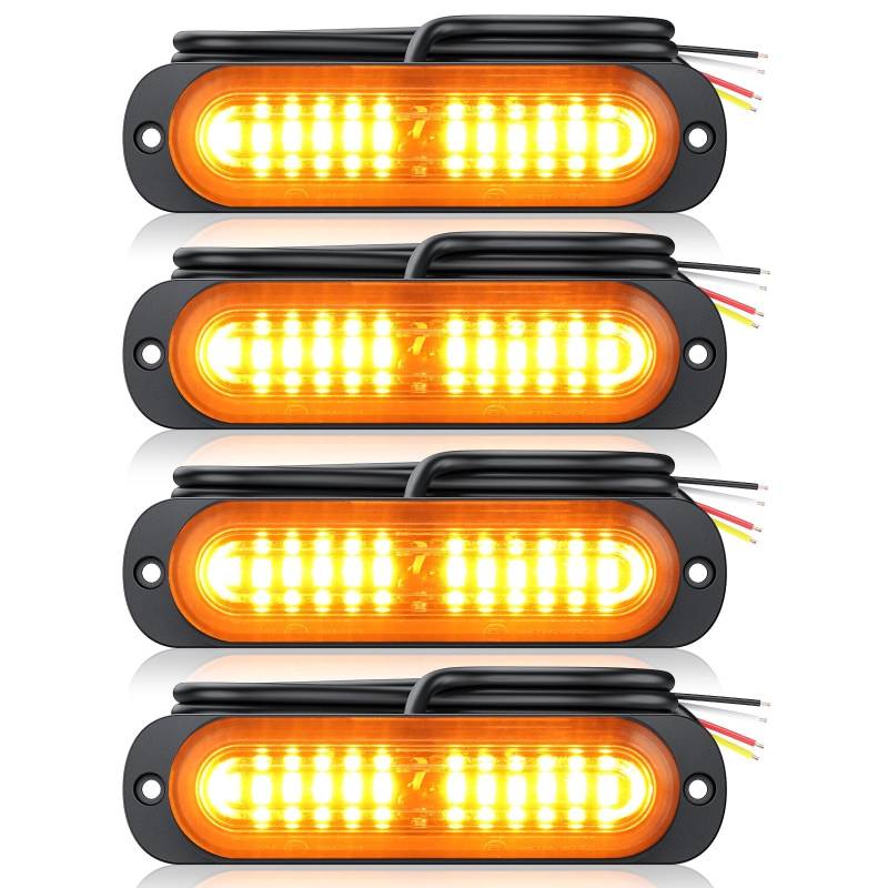 Maxetodo Frontblitzer Orange 4PCS 12 LED Blitzer Warnlicht 12V/24V 18 Blinkmodi Autolicht IP65 wasserdicht für LKW ATV SUV Wohnmobil Van von Maxetodo