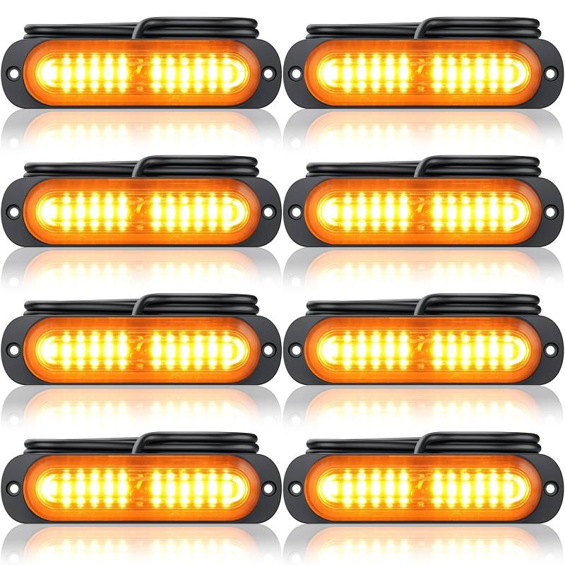 Maxetodo Frontblitzer Orange 8PCS 12 LED Blitzer Warnlicht 12V/24V 18 Blinkmodi Autolicht IP65 Wasserdicht Für LKW ATV SUV Wohnmobil Van von Maxetodo