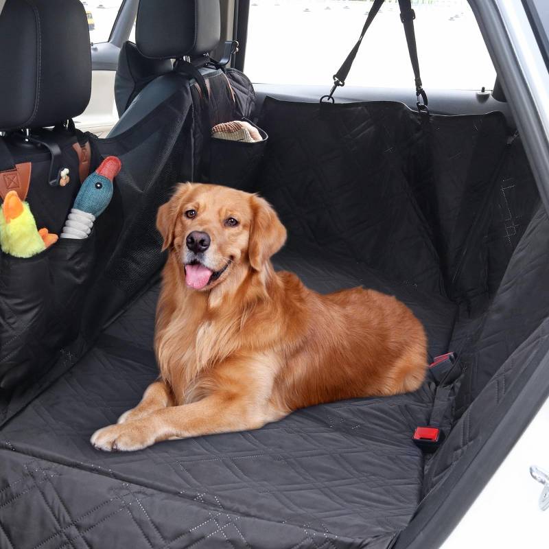 Maxetodo Hundeautositz – Wasserfeste & Kratzfeste Hundedecke Mit Sicherheitsgurten, Hartholz-Brett Und Aufbewahrungstasche | Premium-Schutz Für PKW, SUV, LKW | Robuster Liegekomfort Mit Rutschfester S von Maxetodo