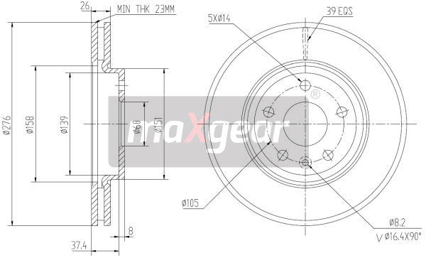 Bremsscheibe Vorderachse Maxgear 19-2334 Bremsscheibe Vorderachse Maxgear 19-2334 von Maxgear