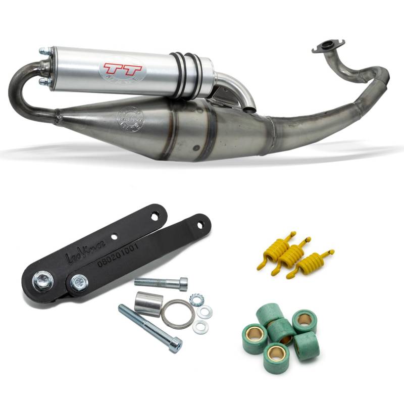 Auspuffanlage LeoVince Komplettanlage HAND MADE TT, Aluminium, mit Zulassung für Peugeot Jet Force 50 TDSI/C.TECH 50 LC i.e. / Ludix Blaster 50 LC/Speedfight 3 50 LC von Maxtuned
