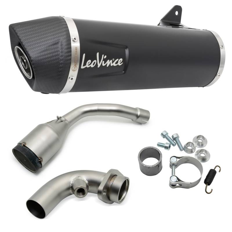 Auspuffanlage LeoVince Komplettanlage SBK NERO, Edelstahl schwarz, Carbon Kappe, 1/1, mit Zulassung für Piaggio Vespa GTS 300 HPE mit Kat von Maxtuned