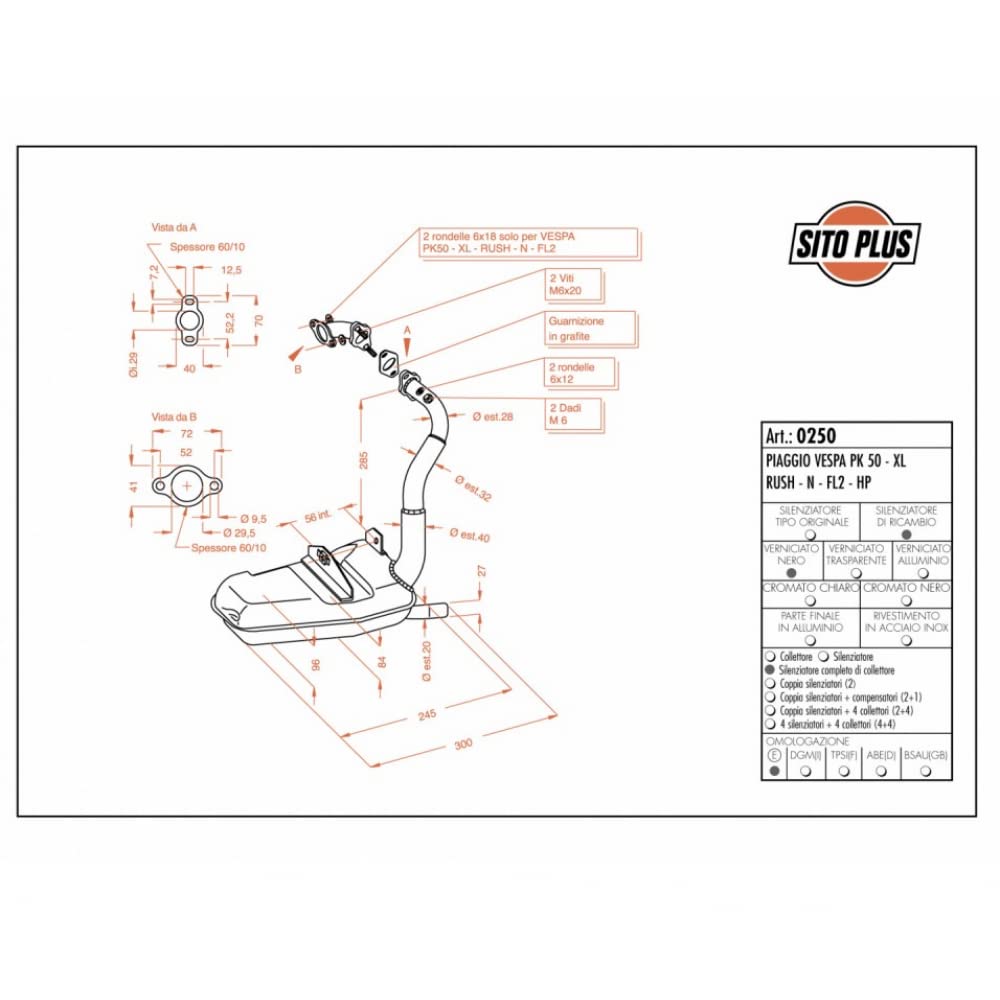 Auspuffanlage LeoVince Komplettanlage SITO PLUS, Stahl, mit Zulassung für Piaggio Vespa HP/PK 50 / XL/Rush/N / FL2 von Maxtuned