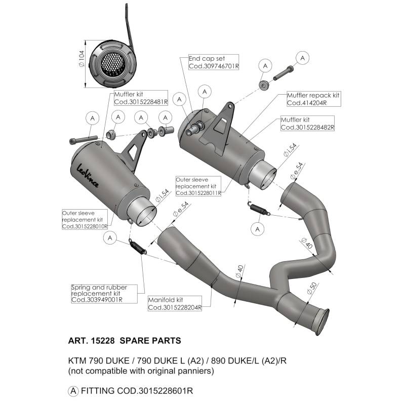 Endschalldämpfer Ersatzteil Set LeoVince Auspuffanlage LV-10, Edelstahl, links von Maxtuned