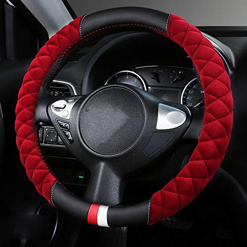 Auto Lenkradbezug Fall Winter Warm Plüsch weichen Plüsch Set Waren Auto Protector Universal Fell Rad Auto Interior Accessoires rot von Mayco Bell