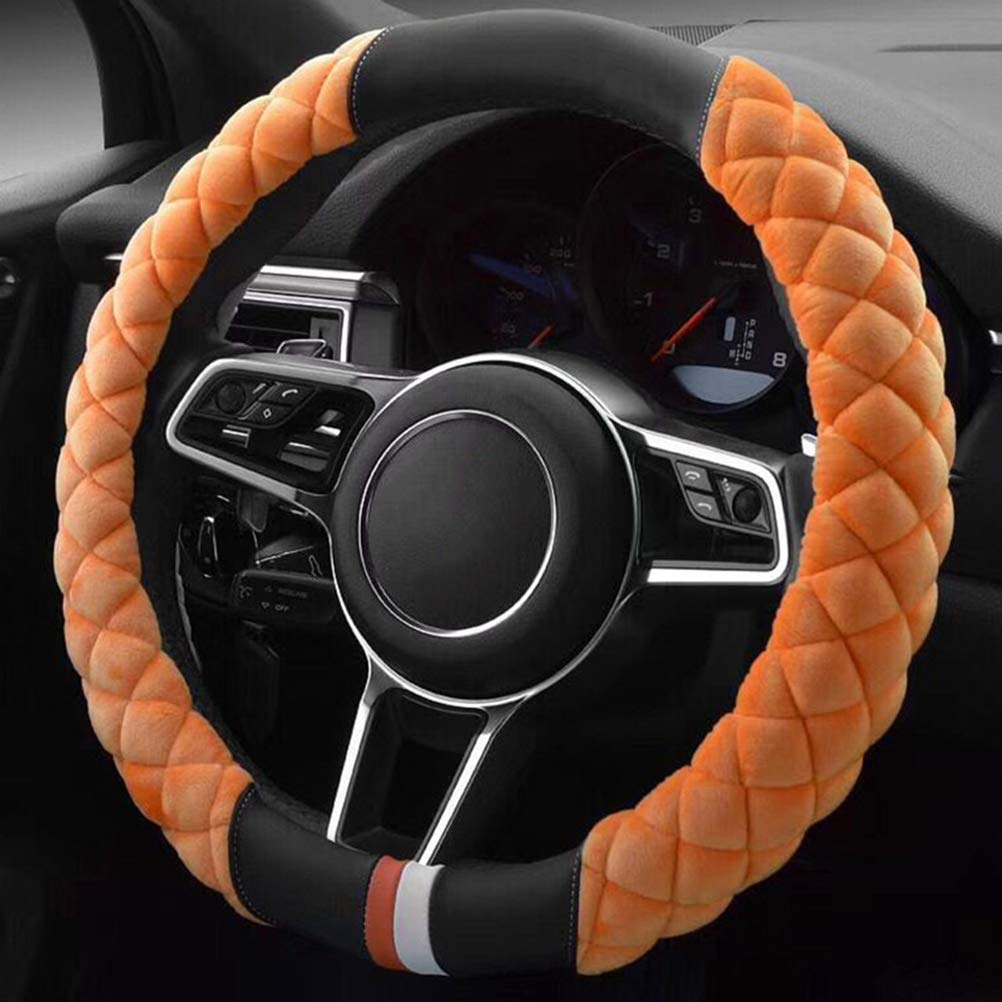 Auto Lenkradbezug Fall Winter Warm Plüsch weichen Plüsch Set Waren Auto Protector Universal Fell Rad Auto Wohnaccessoires Orange von Mayco Bell