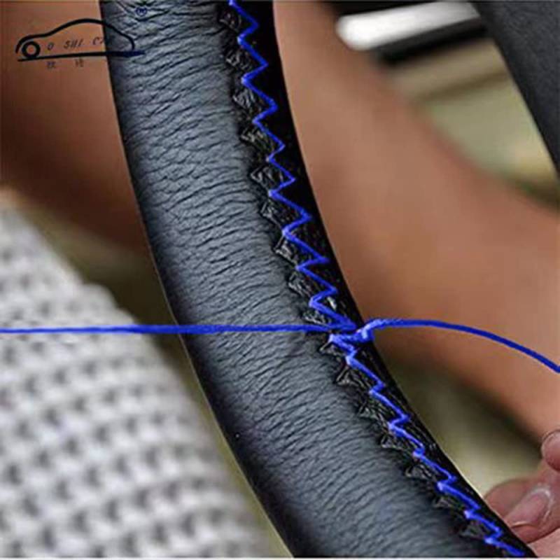 DIY Lenkradbezüge aus weichem Faserleder auf dem Lenkrad des Autos mit Nadel und Faden Innenzubehör Neu Blau von Mayco Bell