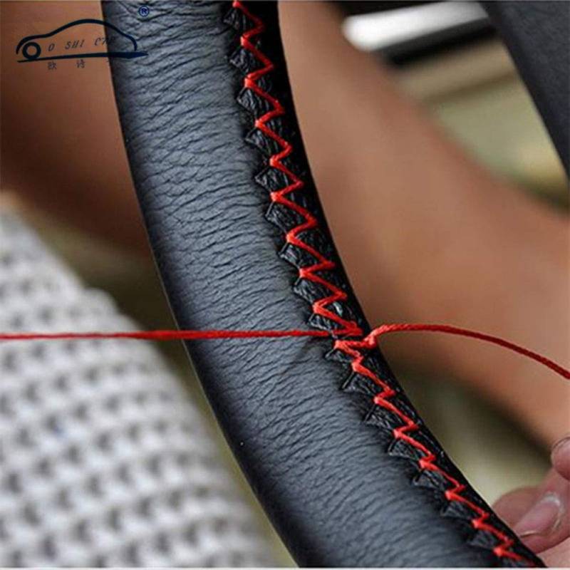 DIY Lenkradbezüge aus weichem Faserleder auf dem Lenkrad des Autos mit Nadel und Faden Innenzubehör Rot von Mayco Bell