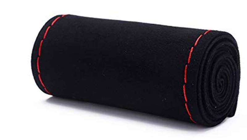 Einzigartige Neue Wildleder Material Auto Hand Nähen Lenkradbezug Größe 37-38 cm (schwarz rot) von Mayco Bell