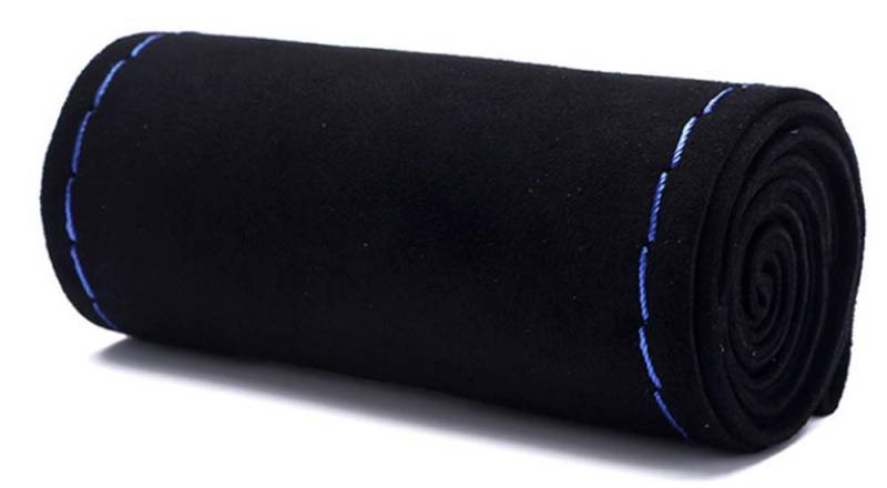 Einzigartige Neue Wildleder Material Auto Hand Nähen Lenkradbezug Größe 37-38 cm (Schwarze Blaue) von Mayco Bell