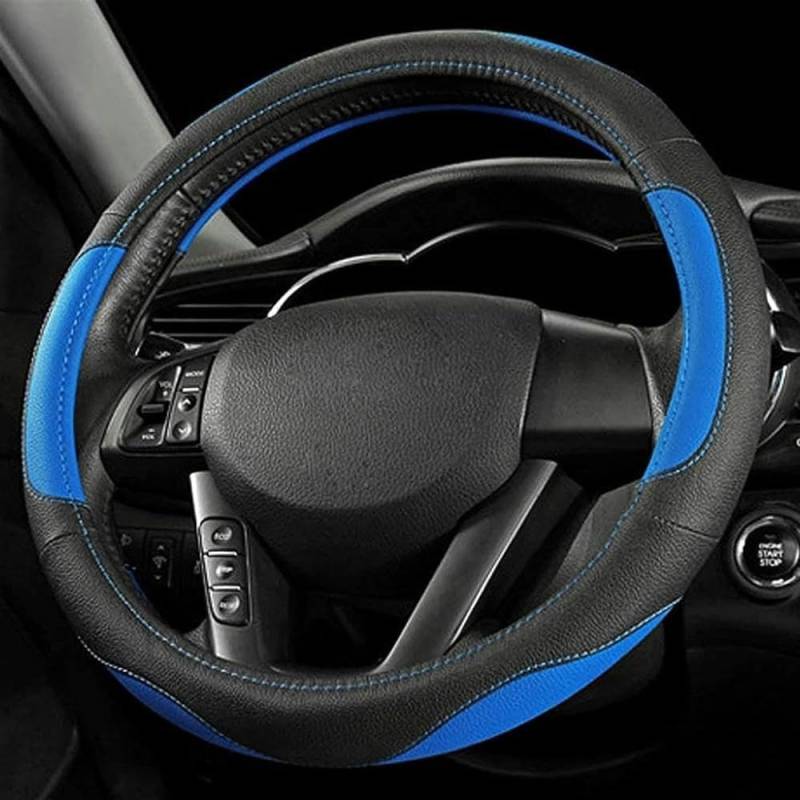 Universelle 38cm PU Leder Auto Lenkrad Abdeckung Schwarz blau von Mayco Bell