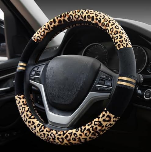 Weiche Leopard-Auto-warme Lenkradabdeckung Handbremsgriff-Gangschaltung-Plüsch für Frauen im Winter schwarz von Mayco Bell