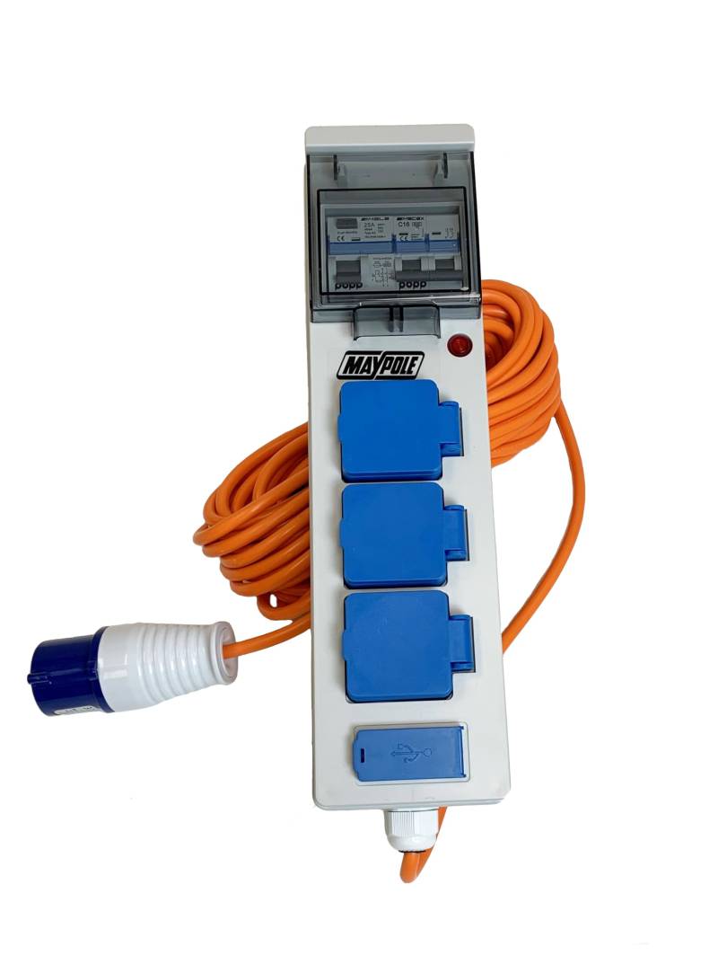 Maypole 230V 13A Mobiles Netzteil mit USB für Wohnwagen, Camping, Camper, Wohnmobile von Maypole