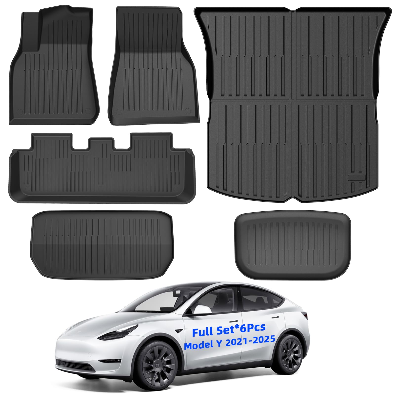 Maysoo Tesla Model Y Fußmatten, Tesla Model Y 5-Sitzer 2020-2022 Zubehör, Allwetter-Bodenmatte vorne hinten Cargo Liner Matte, robuste Fußmatten (6 Stück) von Maysoo