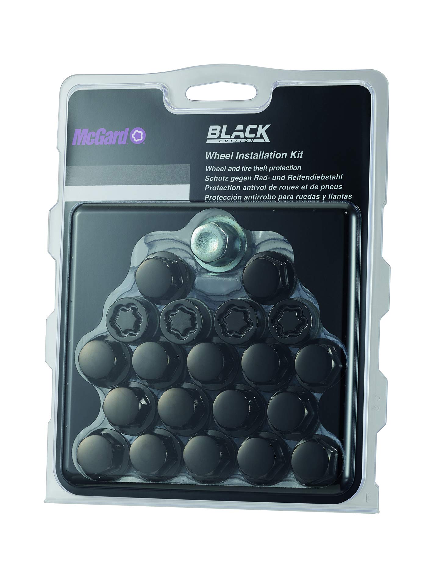 67215SUB Radmontagesatz Schwarz (beinhaltet 16 Radbolzen in Schwarz, 4 Radsicherungen SU und 1 Schlüssel) M12x1.25, Kegelsitz, Schaftlänge 29,2 mm, Gesamtlänge der Schraube 57,5 mm, SW17, Schlüsseldurchmesser 25,8 mm von McGard