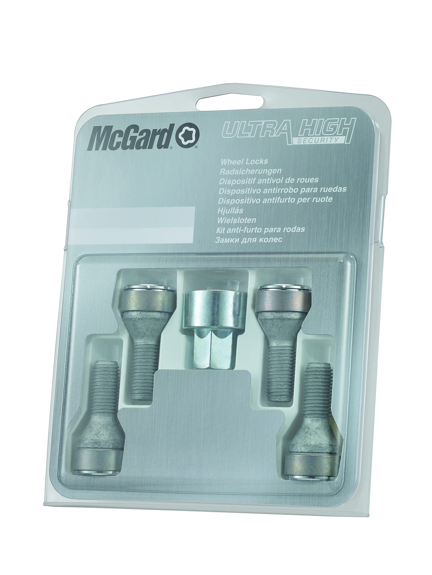 McGard 27.284SL - Satz Radsicherungsschrauben mit drehbaren Ring am Kopf Kegelbund 60° M12x1,25 SW17 Gesamtlänge 54,0mm Schaftlänge 25,6mm Chrom von McGard