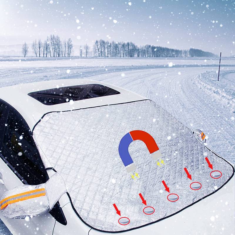 Windschutzscheibenabdeckung, 145 x 113CM Frontscheibenabdeckung Winter, Auto Abdeckplane Winter, Autoabdeckung Winter, Auto Winter Zubehoer Frostschutz mit 5 Magnete für Winter Staub Schneeschutz von Mecctuck