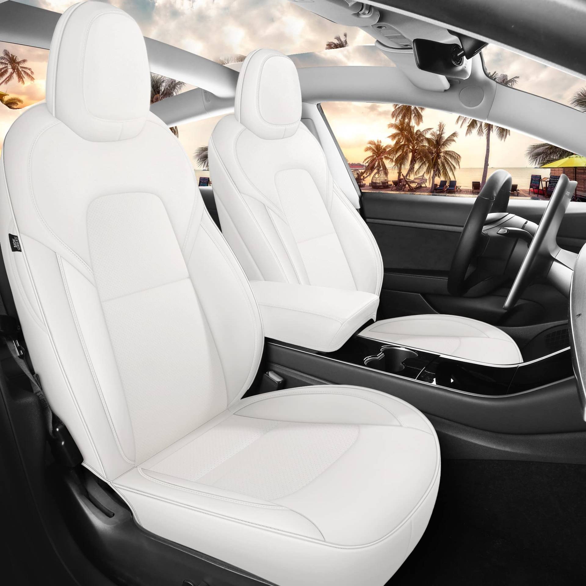 MeeKooMay Tesla Model 3 Sitzbezüge Weiß Autositzbezüge für Tesla Model 3 2017 2018 2019 2020 2021 2022 2023 Costom Wasserdicht Anti-Rutsch-Design für Tesla Model 3 (T3-Weiß) von MeeKooMay