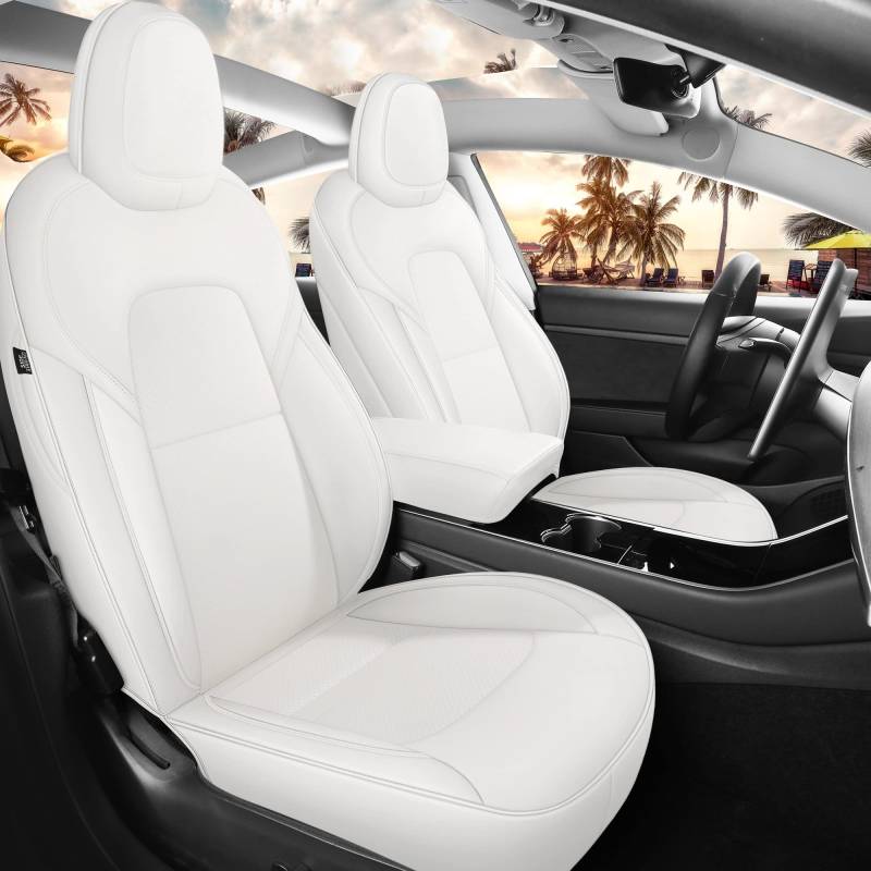 MeeKooMay Tesla Model 3 Sitzbezüge Weiß Autositzbezüge für Tesla Model 3 2017 2018 2019 2020 2021 2022 2023 Costom Wasserdicht Anti-Rutsch-Design für Tesla Model 3 (T3-Weiß) von MeeKooMay