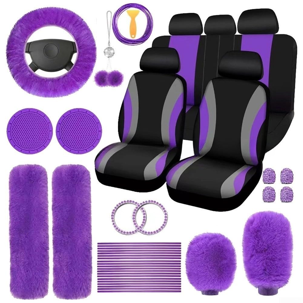 Umfassendes Auto-Zubehör-Set mit Plüsch-Lenkrad und Schalthebelbezügen für ultimativen Komfort (lila) von MeevrgR