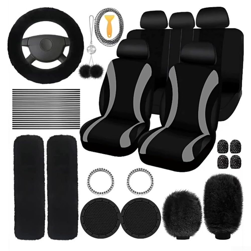 Umfassendes Auto-Zubehör-Set mit Plüsch-Lenkrad und Schalthebelbezügen für ultimativen Komfort (schwarz) von MeevrgR