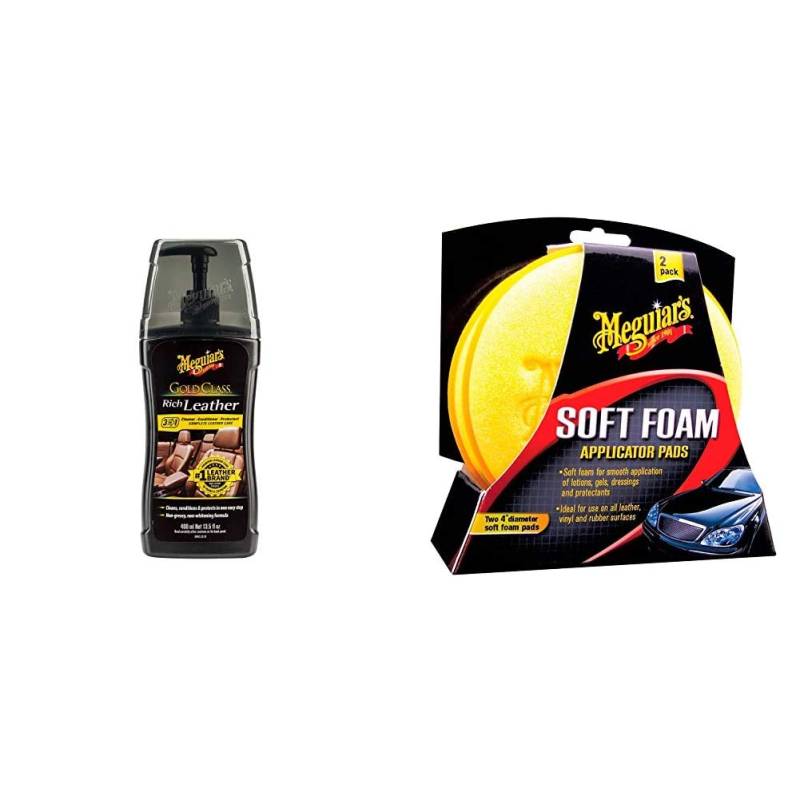 Meguiar's G17914EU Gold Class Rich Leather Cleaner/Conditioner Lederreinigung- und pflege, 400 ml & X3070 Soft Foam Applicator Pads Auftragsschwamm, 2-er Pack von Meguiar's